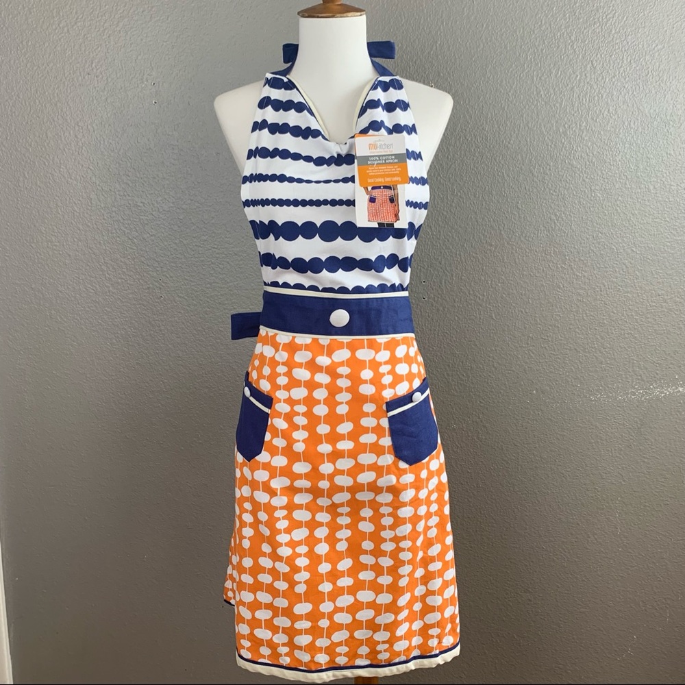 MuKitchen 100% cotton apron orange blue white